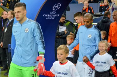 Kharkiv, Ukrayna - 23 Ekim 2018: Ederson Uefa Cha sırasında