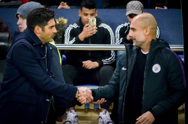 Kharkiv, Ukrayna - 23 Ekim 2018: Pep Guardiola Paol'u karşıladı