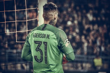 Kharkiv, Ukrayna - 23 Ekim 2018: Ederson Uefa Cha sırasında
