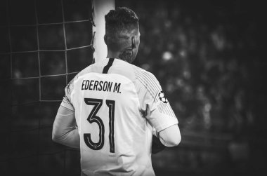 Kharkiv, Ukrayna - 23 Ekim 2018: Ederson Uefa Cha sırasında