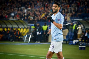 Kharkiv, Ukrayna - 23 Ekim 2018: Riyad Mahrez Uef sırasında
