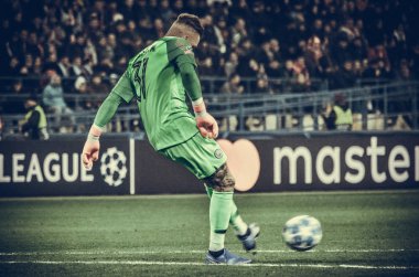 Kharkiv, Ukrayna - 23 Ekim 2018: Ederson Uefa Cha sırasında