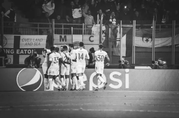 KHARKIV, UKRAINE - 23 de outubro de 2018: Jogadores de futebol Manchester — Fotografia de Stock