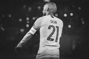 Kharkiv, Ukrayna - 23 Ekim 2018: David Silva Uefa sırasında