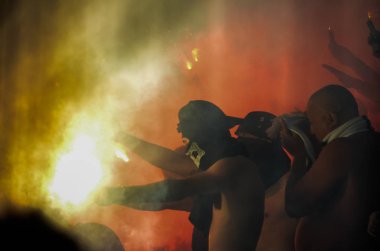 Odessa, Ukrayna - 21 Temmuz 2018: Fanlar ve ultras fişeği fo