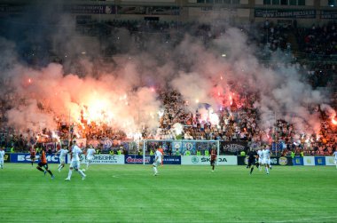 Odessa, Ukrayna - 21 Temmuz 2018: Fanlar ve ultras fişeği fo