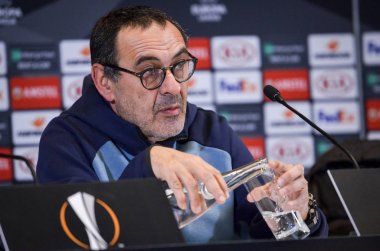 Kiev, Ukrayna - 14 Mart 2019: Teknik direktör Maurizio Sarri pres