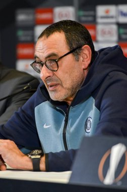 Kiev, Ukrayna - 14 Mart 2019: Teknik direktör Maurizio Sarri pres