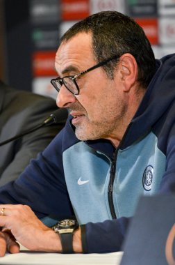 Kiev, Ukrayna - 14 Mart 2019: Teknik direktör Maurizio Sarri pres