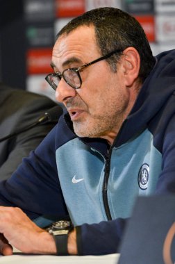 Kiev, Ukrayna - 14 Mart 2019: Teknik direktör Maurizio Sarri pres