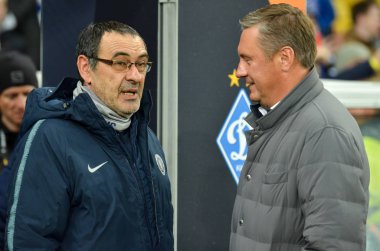 Kiev, Ukrayna - 14 Mart 2019: Maurizio Sarri ve Aleksandr Kh