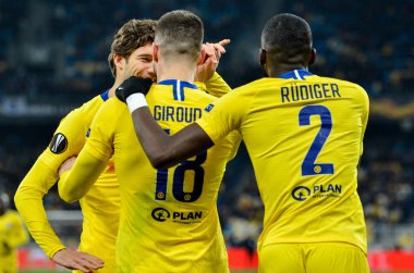 Kiev, Ukrayna - 14 Mart 2019: Olivier Giroud ve Antonio Rudig