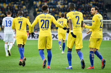 Kiev, Ukrayna - 14 Mart 2019: Fc Chelsea gol kutlamak