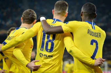 Kiev, Ukrayna - 14 Mart 2019: Olivier Giroud ve Antonio Rudig