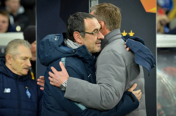 Kiev, Ukrayna - 14 Mart 2019: Maurizio Sarri ve Aleksandr Kh