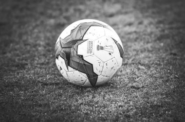 Kiev, Ukrayna - 14 Mart 2019: Avrupa Ligi futbol topu yakın