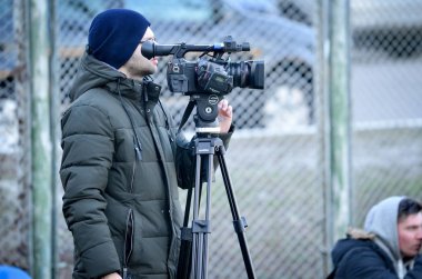 Kiev, Ukrayna - 14 Mart 2019: Gazeteciler ve fotoğrafçılar s