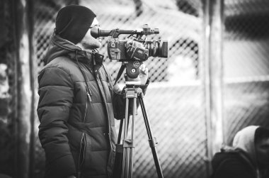 Kiev, Ukrayna - 14 Mart 2019: Gazeteciler ve fotoğrafçılar s