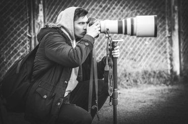 Kiev, Ukrayna - 14 Mart 2019: Gazeteciler ve fotoğrafçılar s