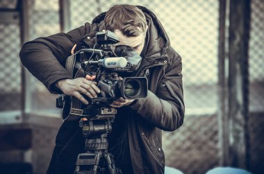 Kiev, Ukrayna - 14 Mart 2019: Gazeteciler ve fotoğrafçılar s