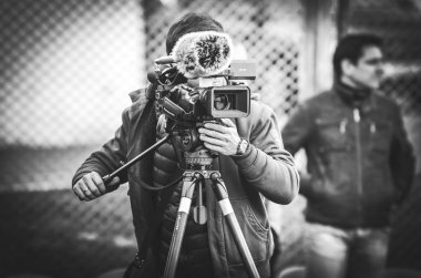 Kiev, Ukrayna - 14 Mart 2019: Gazeteciler ve fotoğrafçılar s