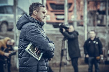 Kiev, Ukrayna - 14 Mart 2019: Aleksandr Khatskevich teknik direktör dur