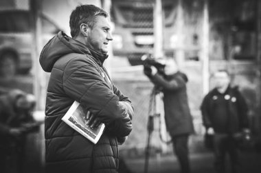 Kiev, Ukrayna - 14 Mart 2019: Aleksandr Khatskevich teknik direktör dur