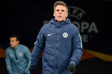 Kiev, Ukrayna - 14 Mart 2019: Uefa Europa Le sırasında Teknik Direktör