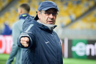 Kiev, Ukrayna - 14 Mart 2019: Maurizio Sarri oyuncu sırasında