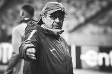 Kiev, Ukrayna - 14 Mart 2019: Maurizio Sarri oyuncu sırasında