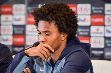 Kiev, Ukrayna - 14 Mart 2019: Willian oyuncu basında con