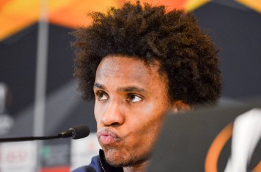 Kiev, Ukrayna - 14 Mart 2019: Willian oyuncu basında con