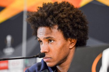 Kiev, Ukrayna - 14 Mart 2019: Willian oyuncu basında con