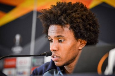 Kiev, Ukrayna - 14 Mart 2019: Willian oyuncu basında con