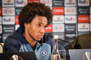 Kiev, Ukrayna - 14 Mart 2019: Willian oyuncu basında con