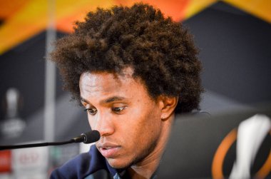 Kiev, Ukrayna - 14 Mart 2019: Willian oyuncu basında con