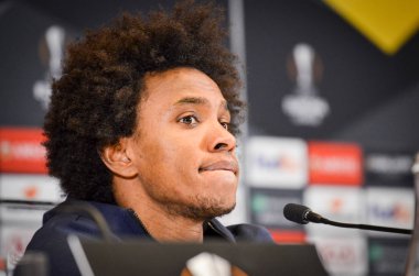 Kiev, Ukrayna - 14 Mart 2019: Willian oyuncu basında con