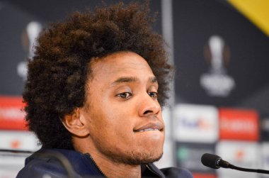 Kiev, Ukrayna - 14 Mart 2019: Willian oyuncu basında con