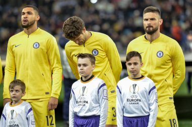Kiev, Ukrayna - 14 Mart 2019: Marcos Alonso, Olivier Giroud d