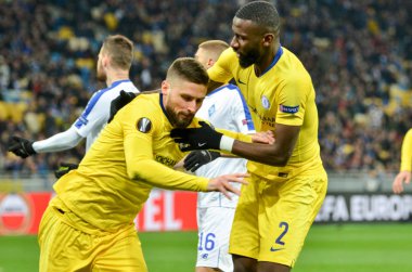 Kiev, Ukrayna - 14 Mart 2019: Olivier Giroud gol s kutlamak