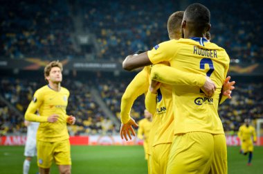 Kiev, Ukrayna - 14 Mart 2019: Olivier Giroud, Antonio Rudiger