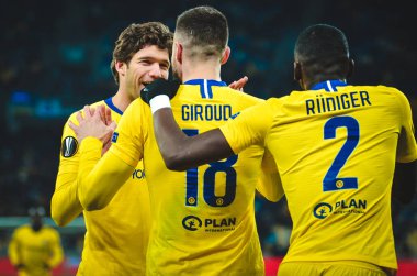 Kiev, Ukrayna - 14 Mart 2019: Olivier Giroud ve Antonio Rudig
