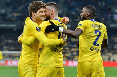 Kiev, Ukrayna - 14 Mart 2019: Olivier Giroud ve Antonio Rudig