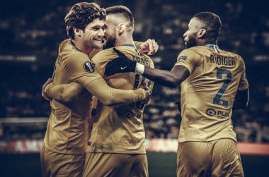 Kiev, Ukrayna - 14 Mart 2019: Olivier Giroud ve Antonio Rudig