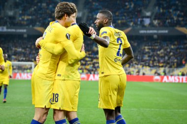 Kiev, Ukrayna - 14 Mart 2019: Olivier Giroud ve Antonio Rudig