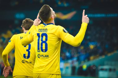 Kiev, Ukrayna - 14 Mart 2019: Olivier Giroud gol s kutlamak