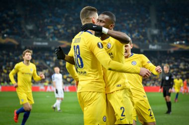 Kiev, Ukrayna - 14 Mart 2019: Olivier Giroud, Antonio Rudiger