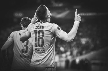 Kiev, Ukrayna - 14 Mart 2019: Olivier Giroud gol s kutlamak