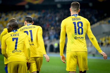 Kiev, Ukrayna - 14 Mart 2019: Olivier Giroud ve N'Golo Kante 