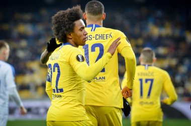 Kiev, Ukrayna - 14 Mart 2019: Willian ve N'Golo Kante takım ce